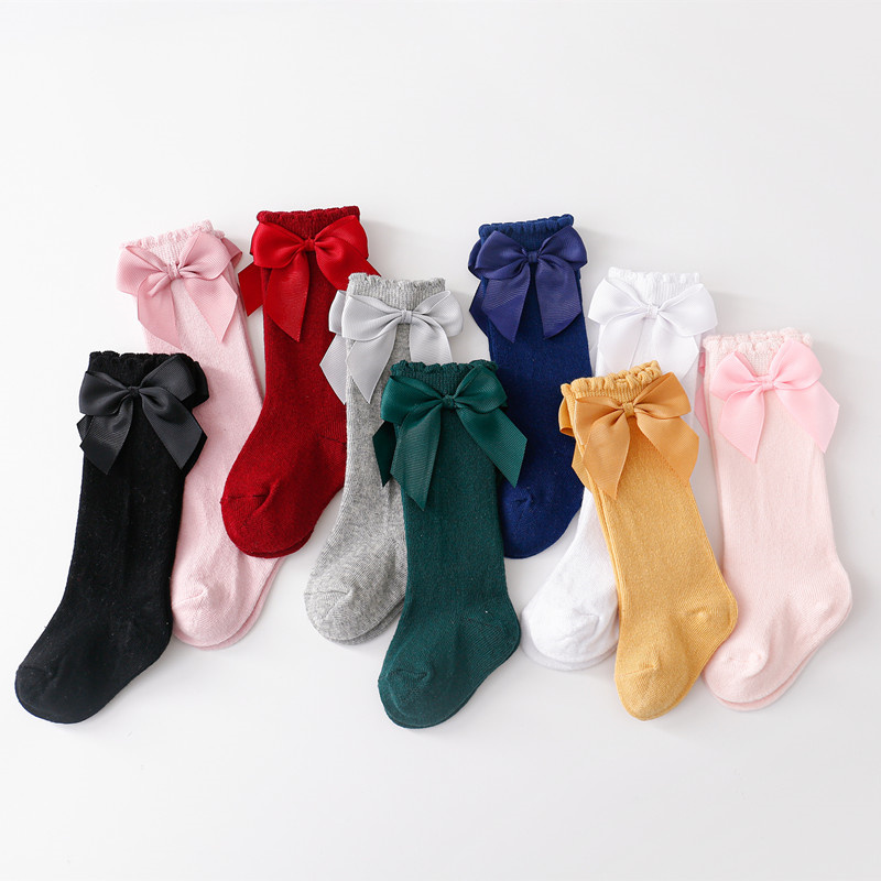 Baby Sock Oximeter - Lawadka ผ้าฝ้ายเด็กผู้หญิงถุงเท้า Bows เข่าสูงเจ้าหญิงถุงเท้าเด็กสําหรับสาวเด็กวัยหัดเดินเด็กถุงเท้ายาวฤดูใบไม้ร่วง 0-7Years